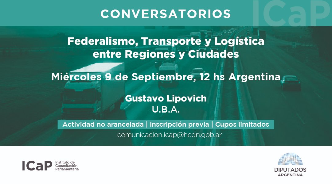⚠ ABIERTA LA INSCRIPCIÓN - Nuevo #Conversatorio
“Federalismo, Transporte y Logística entre Regiones y Ciudades"
⁣
🗓 Miércoles 9 de Septiembre 🕑 12hs.⁣
⁣
Disertante invitado: Gustavo Lipovich - UBA
⁣
👉 Inscripciones:
diputados.gov.ar/secparl/icap/c…
⁣
#Diputados <a href="/glipovich/">Gustavo Lipovich</a>