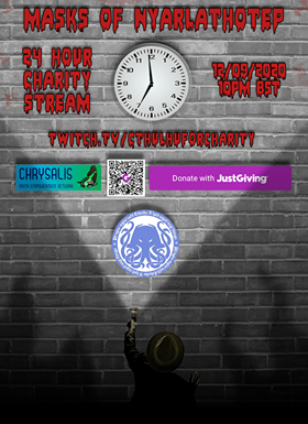 ConPlusRPG's tweet image. #cthulhuforcharity will be running a mammoth 24 hour Masks of Nyarlathotep live on Twitch twitch.tv/cthulhuforchar… on Sept 12th-13th 10pm UK time in aid of The Butterfly Project. Please support if you can - Covid is sweeping through Uganda at the moment and many need medical aid.