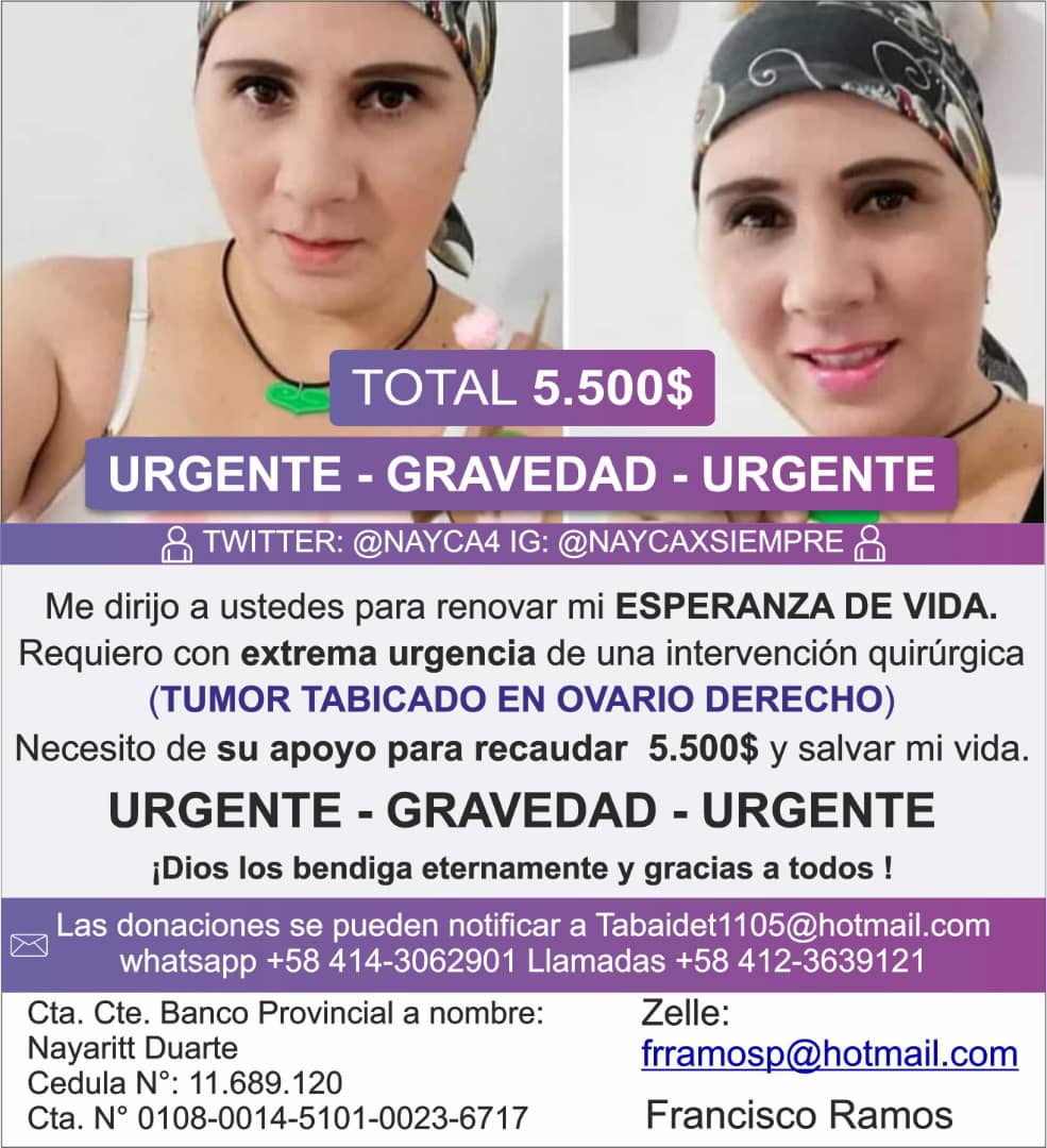 tiafatimasaleh's tweet photo. Unete y apoya la causa de @NAYCA4 junto lograremos que ella pueda ser operada, con 1$ que aportemos cada uno lo lograremos, faltan 3.866$ para salvar su vida.
Ella y muchos VENEZOLANOS nesecita de nuestra solidaridad 🙏
Contamos contigo!! https://t.co/4KAAkJKqJQ