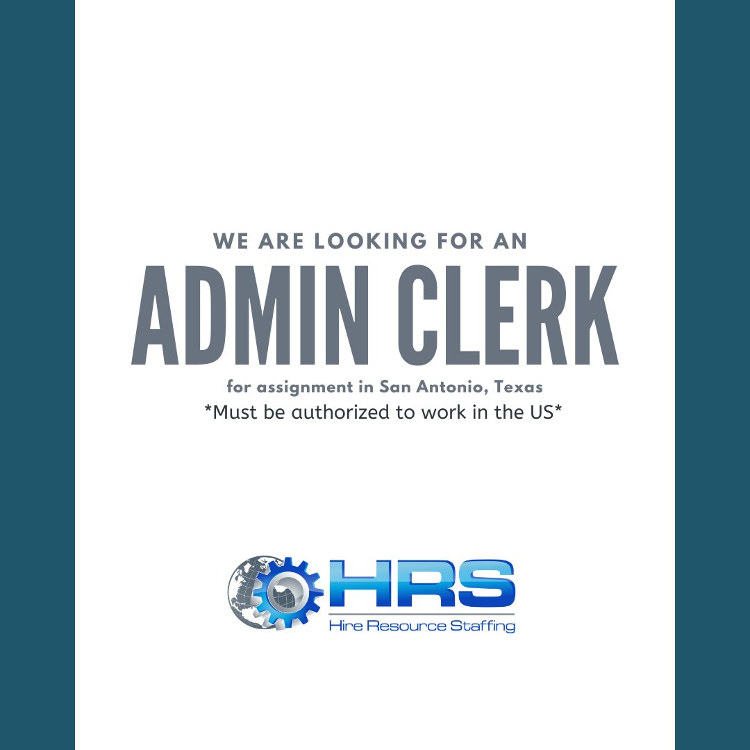 HireResource1's tweet photo. We are hiring an Admin Clerk for assignment in San Antonio, Texas, and for more information please visit the following link: https://t.co/7rk7FgNYK9 #AdminClerk #Admin #Clerk #sanantonio #texas #texasjobs #jobopportunity #wearehiring https://t.co/kFUC1LNMZM
