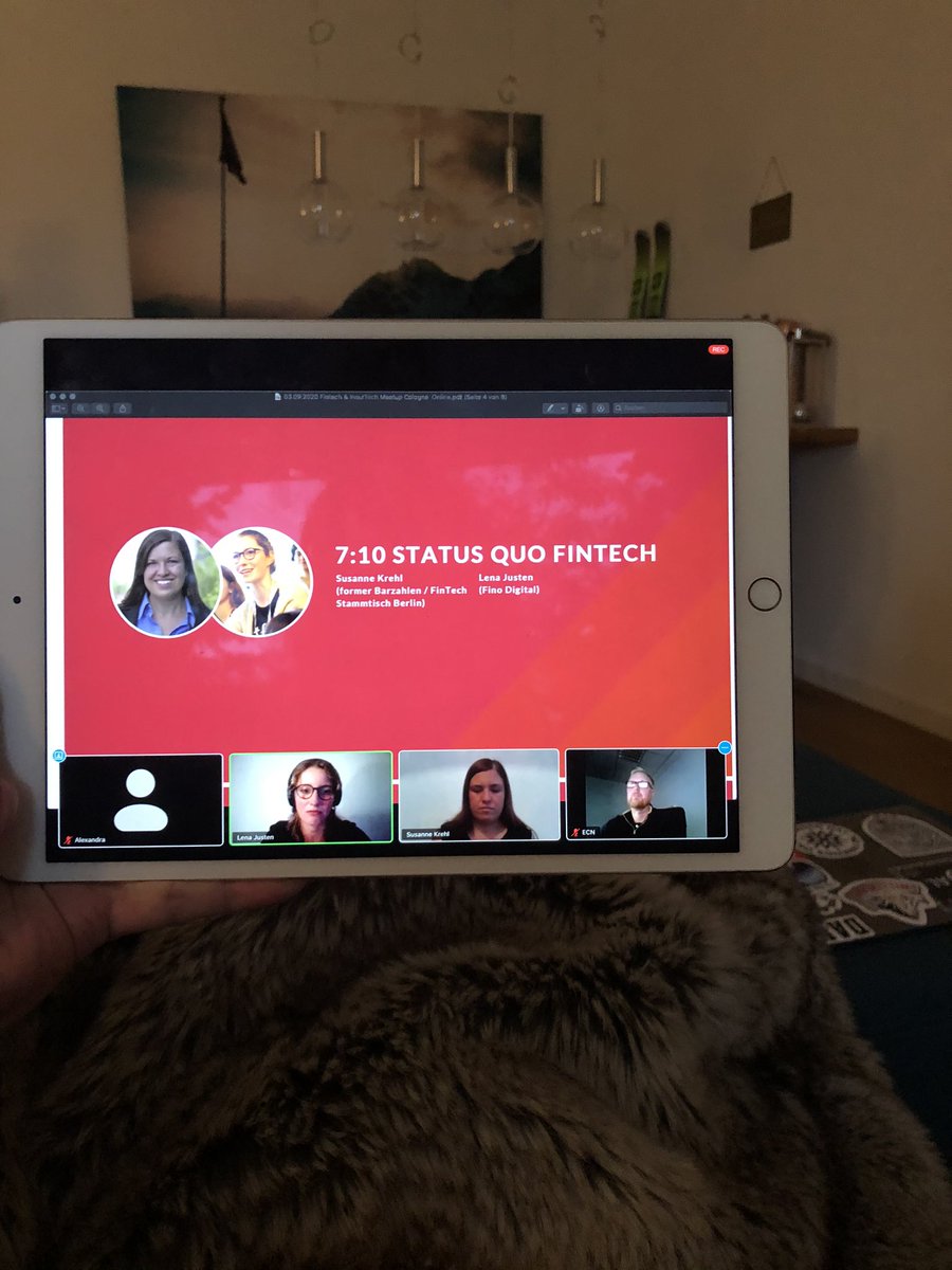 weck_alexandra's tweet photo. „Fintechs have a lobby by now...due to the cooperation with banks, as it looks like“ meetup in remote mode- Following now @fintechcgn, currently with @SusanneKrehl & @LenaJusten. #fintechladies #FTL #Fintechmeetup #fintech https://t.co/1LU9MuHRbf