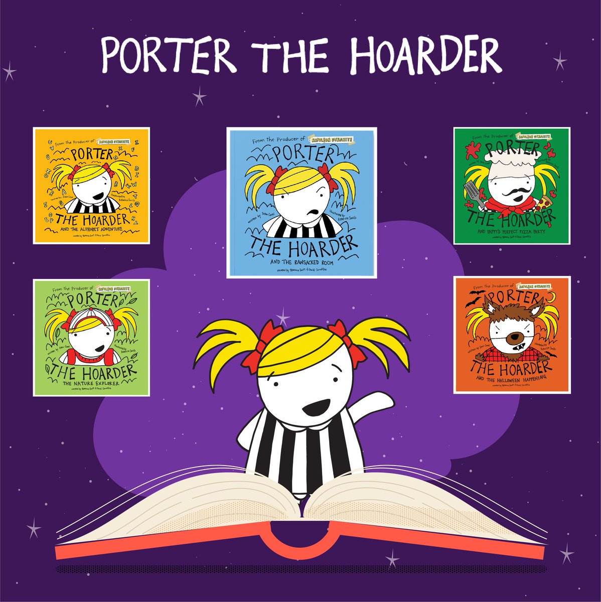 HoarderPorter's tweet photo. Book 5 in the Porter the Hoarder series has just released! 
Practice up on your ABCs by finding tons of crazy stuff in tons of crazy settings with Porter the Hoarder and the Alphabet Adventure!
All 5 books are now available on Amazon!
Order now https://t.co/VSXdgSpPT7 https://t.co/3NmcsOy3QR