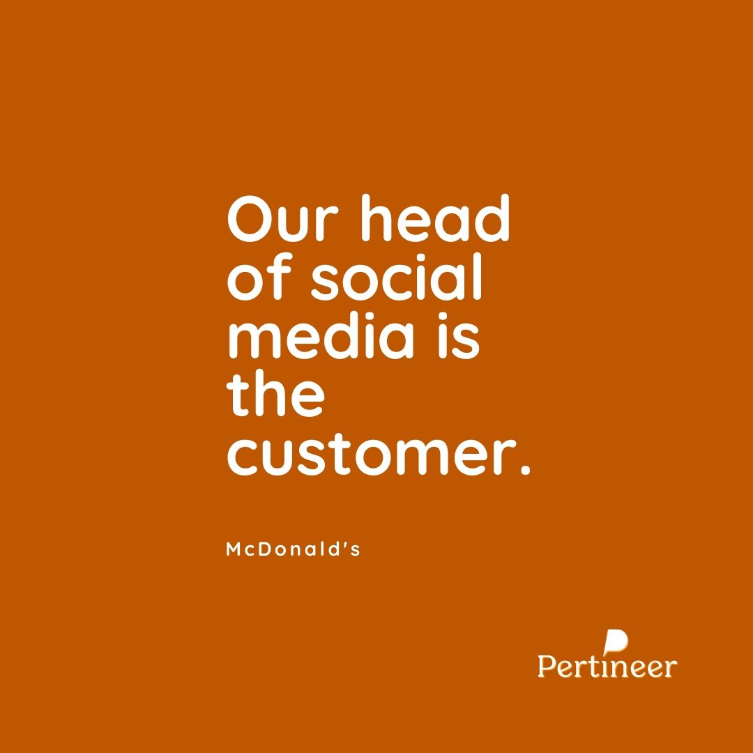 getpertineer's tweet photo. "Our head of social media is the customer."
~ McDonald's
#pardnerup #socialmedia #socialmediamanagement https://t.co/aYXr543wwm