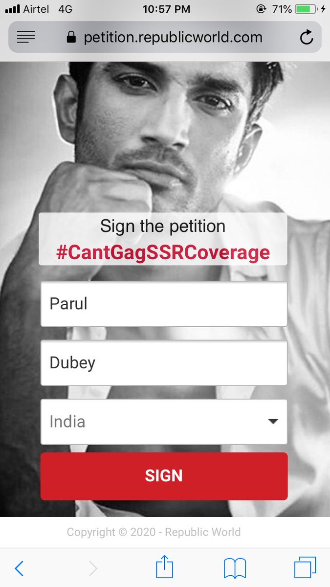 DubeyparulD's tweet photo. Yes di have signed this petition
#CantGagSSRCoverage 
#CantBlockSSRJustice 🙏🏻🙏🏻 #JusticeForSushantSinghRajput https://t.co/MFHKFhiPzS