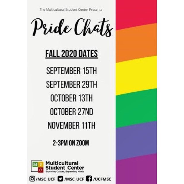 MSC_UCF's tweet photo. Pride Chat Schedule! 
Sign up via SignUpGenius to receive access to the zoom meetings! 

Here’s the Link to sign up! 
https://t.co/FfeL9wcQTI https://t.co/vp1vhpF8sj