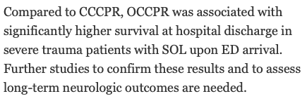 AliRaja_MD's tweet photo. #OpenChestCPR vs #ClosedChestCPR in trauma patients w/ signs of life upon hospital arrival: a retrospective multicenter study
Akira Endo, MD, et al. Riverside U. Health System
https://t.co/GhIXrYMdLA
@CritCareMed
#CCCPR #OCCPR https://t.co/2mKJMOMWUX