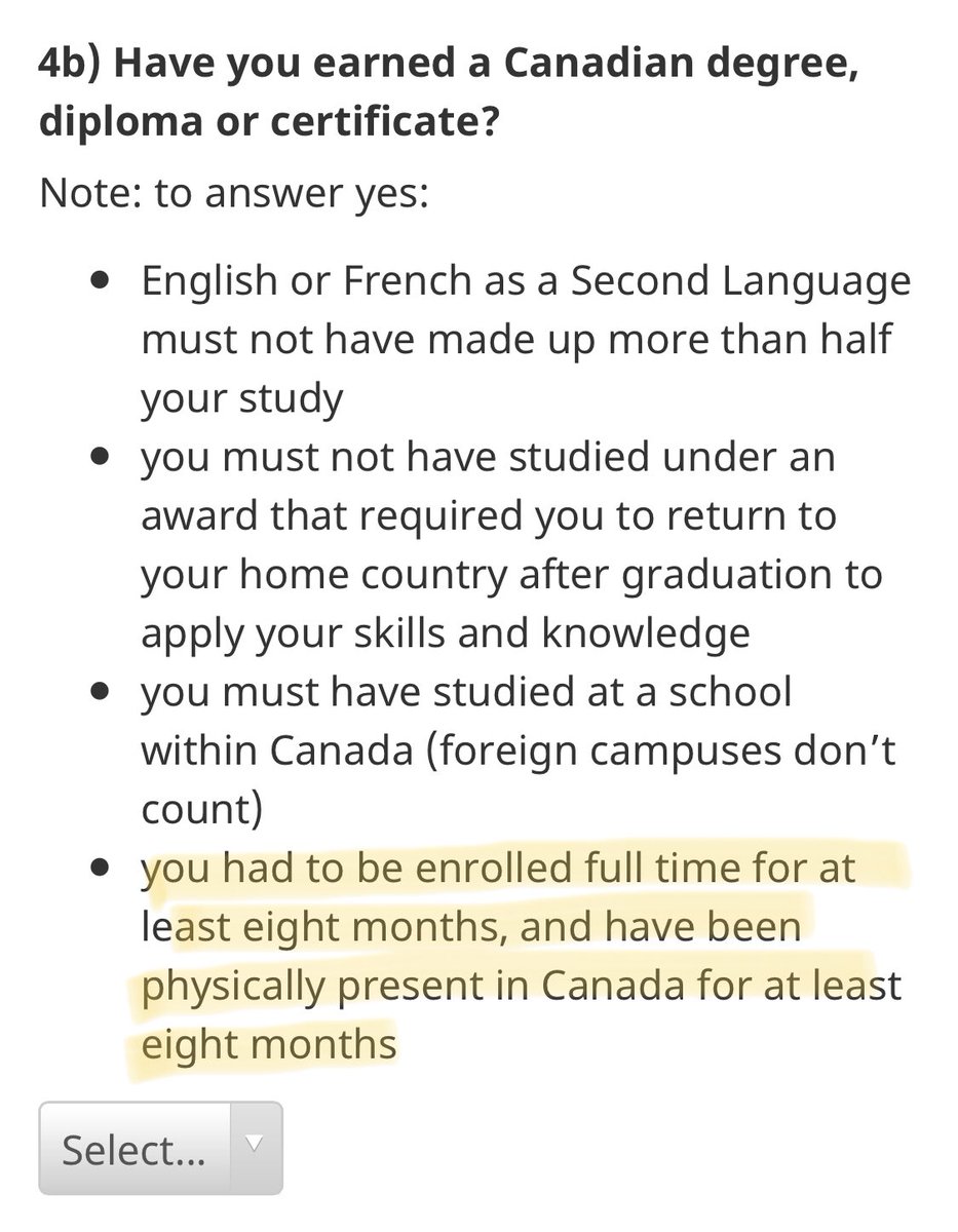 snehmekala's tweet photo. If anytime in the future I’m filing my express entry application &amp; wondering wat could be my ans for below que,Y/N if I’ve finished entire program(1 yr)or 50%(6 mnths)online frm my home country outside Canada,due to pandemic.(Consider below image highlighted point) @CitImmCanada https://t.co/xXMtCkpttG