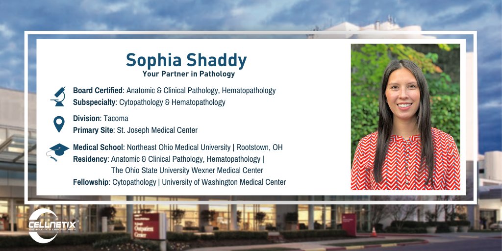 CellNetixLabs's tweet photo. We're excited to welcome Dr. Sophia Shaddy, our newest Hematopathologist, who joins our Tacoma team! Learn more: https://t.co/IUZGfjdx68 #YourPartnerInPathology https://t.co/1QQm7EBKBp