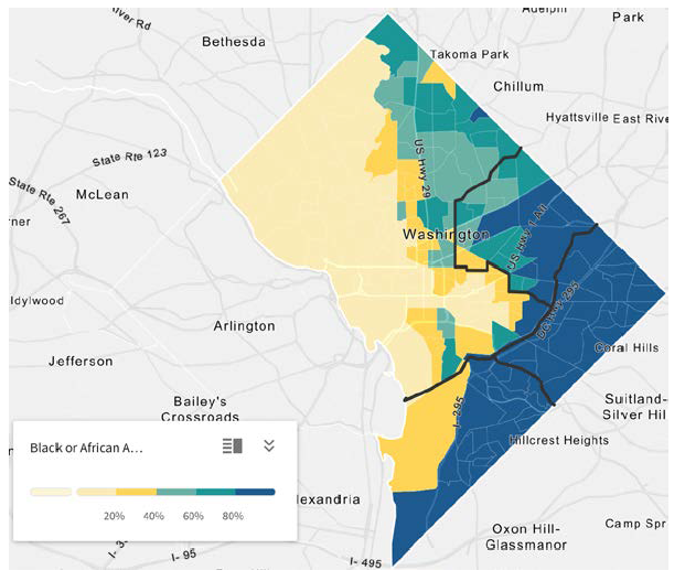 This is a map of racial segregation in DCA year ago, the local US Attorney adopted a new charging policy that doubled the prison time for 100s of affected defendants.They said the policy applied citywide.It didn't.It only ever applied in the Blackest parts of the city