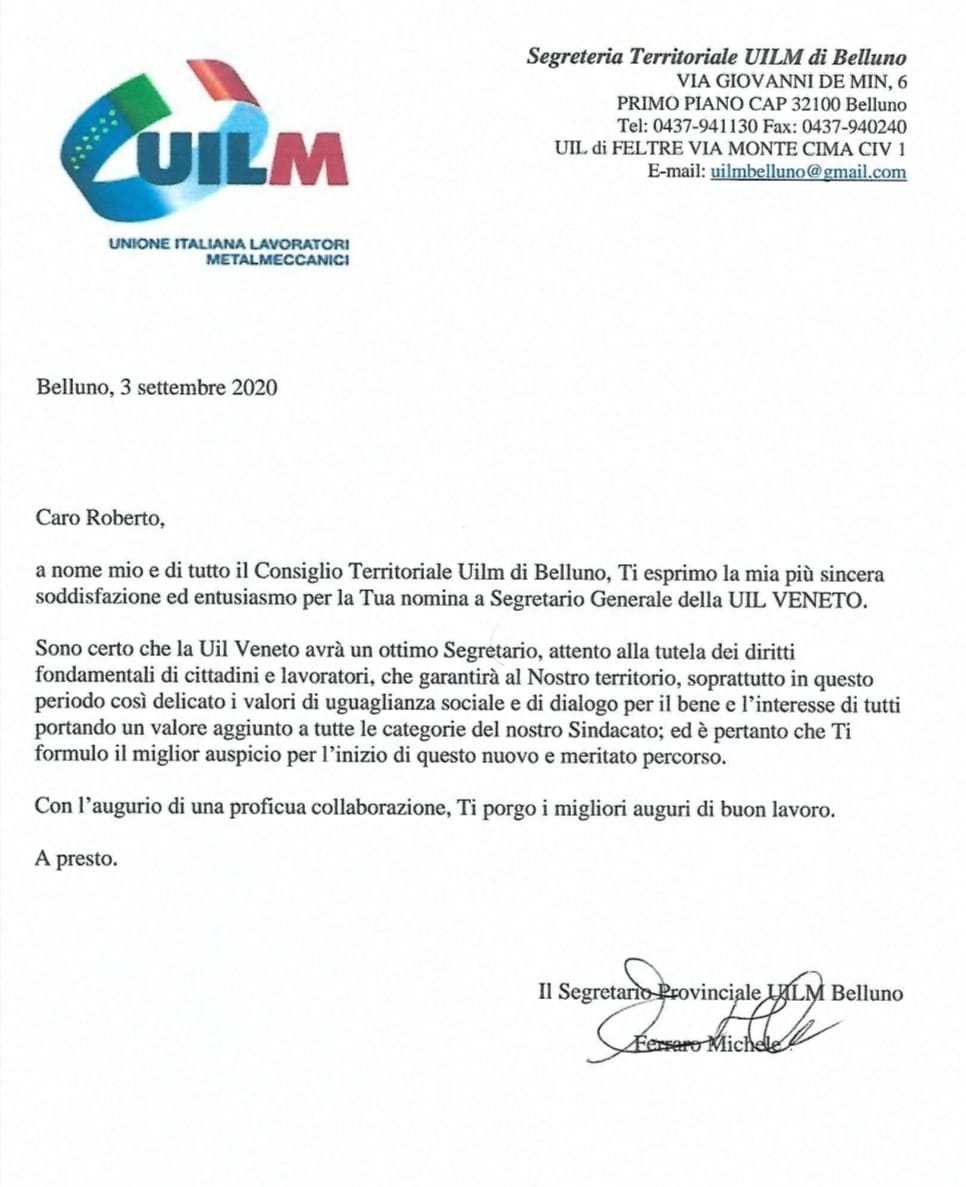 BellunoUilm's tweet photo. Congratulazioni a Roberto Toigo segretario generale Uil Veneto @UILofficial @uilveneto @UilmNazionale https://t.co/06QBiMbsNt