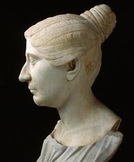 Of course, hairstyles changed over the centuries, as Roman fashion evolved with their society. At first, Roman women followed the Etruscan fashion, combing their hair in what is called tutulus - a sort of cone on the top of their head 4/?
