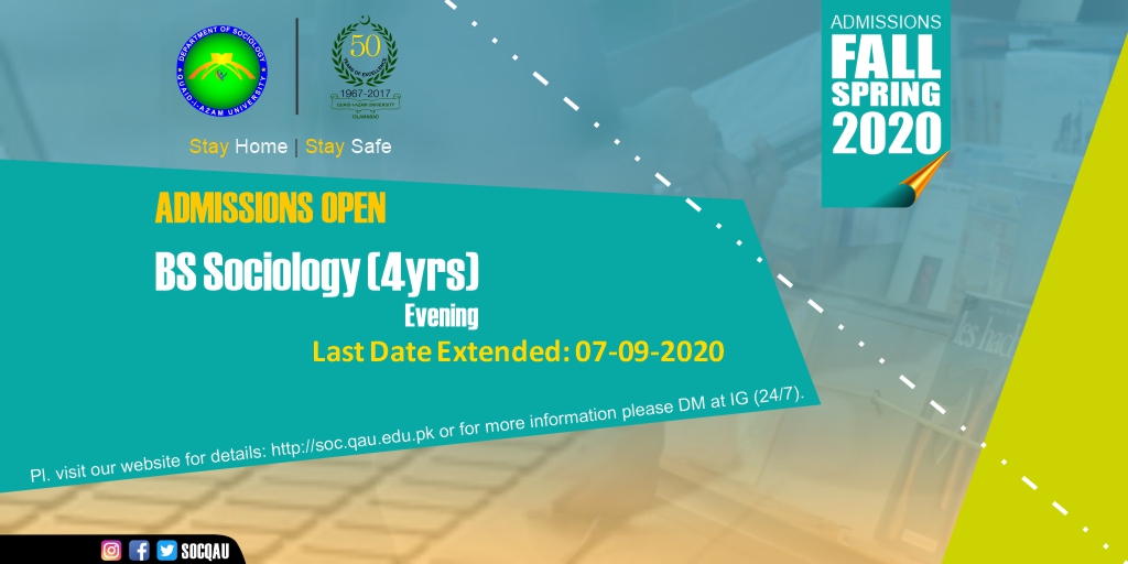 socqau's tweet photo. 𝙀𝙡𝙞𝙜𝙞𝙗𝙞𝙡𝙞𝙩𝙮: Pakistani/Foreign Nationals | FA/FSc or equivalent | 50% marks.

Apply Online https://t.co/I8WPQYbejq
For more information pl. DM

#quaid_i_azam_university #quaidiazamuniversity #undergraduate #socqau #qau #qauislamabad #quaidian #sociology #admission2020 https://t.co/2UEUxrIZEe