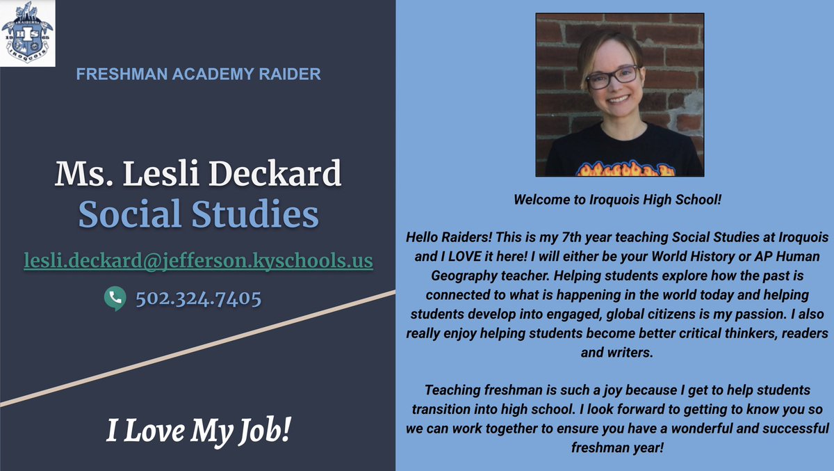 IHSFreshmanAca1's tweet photo. Happy Thursday! Today’s #TeacherFeatureThursday is the @IROQUOIS_HS legend, and one of our Freshman Academy LEADERS, Ms. Lesli Deckard! Ms. Deckard is dedicated to being sure that everyone of our IHS Raiders has top notch
Social Studies Instruction. #IroquoisBelieves https://t.co/yToe4stwRJ