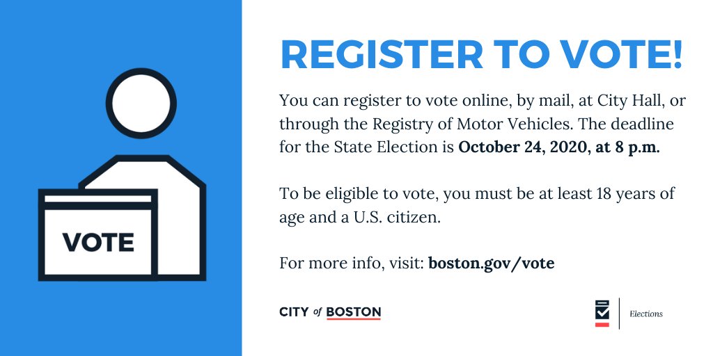 There's still time to register to vote in the U.S. general election on Tuesday, November 3! The voter registration deadline is Saturday, October 24. 

Learn how to register: ow.ly/NdvS50BhjAs
