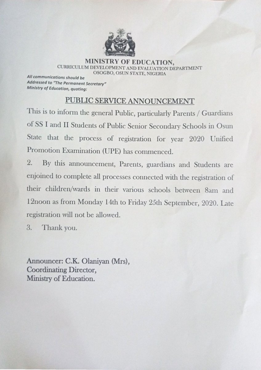 Ministry of Education Osun State (@osun_edu) on Twitter photo 