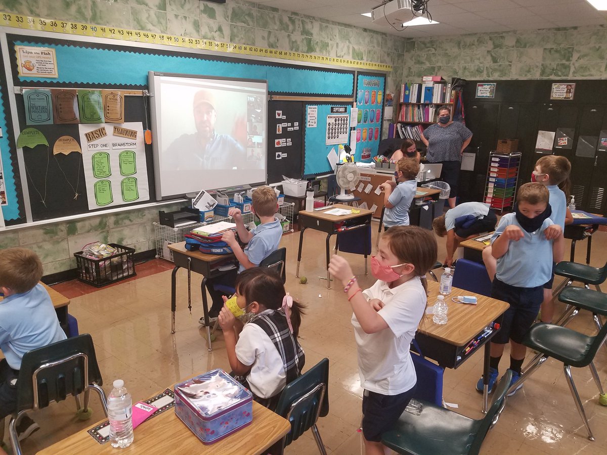 OLLIndy's tweet photo. Awesome virtual visit today with author Jonathan Stutzman to discuss his book Tiny T. Rex and the Impossible Hug! https://t.co/WhUiy09OaY