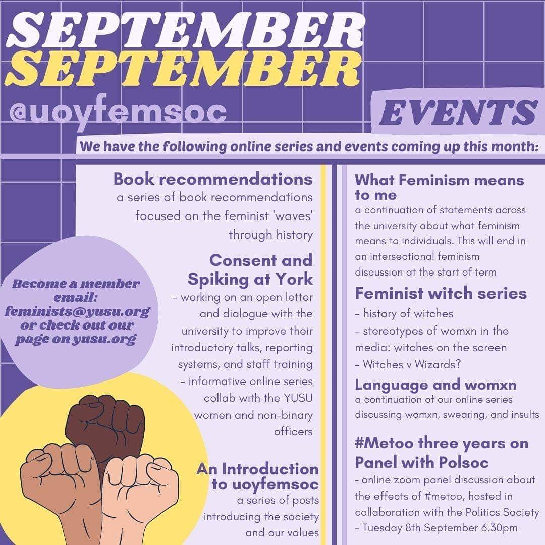 uoyfemsoc's tweet photo. SEPTEMBER!! 

So much lined up already - we are so excited!! 
Head over to our insta for more https://t.co/TugQcvSVwl https://t.co/8XviOlQhdy