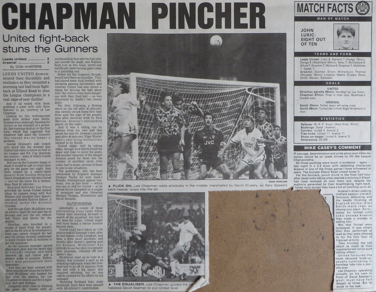 LUSCgriffinLUFC's tweet photo. The last of 6 games against Arsenal for #lufc #OnThisDay in the year 1991. And we didn't win any!
This being the fourth draw - the other 3 in the mammoth FA Cup tie earlier in the year. In fact the last game against the Gunners in 1990 &amp; first in 1992 were drawn too. Sandwich! https://t.co/2rz4YkRTZG