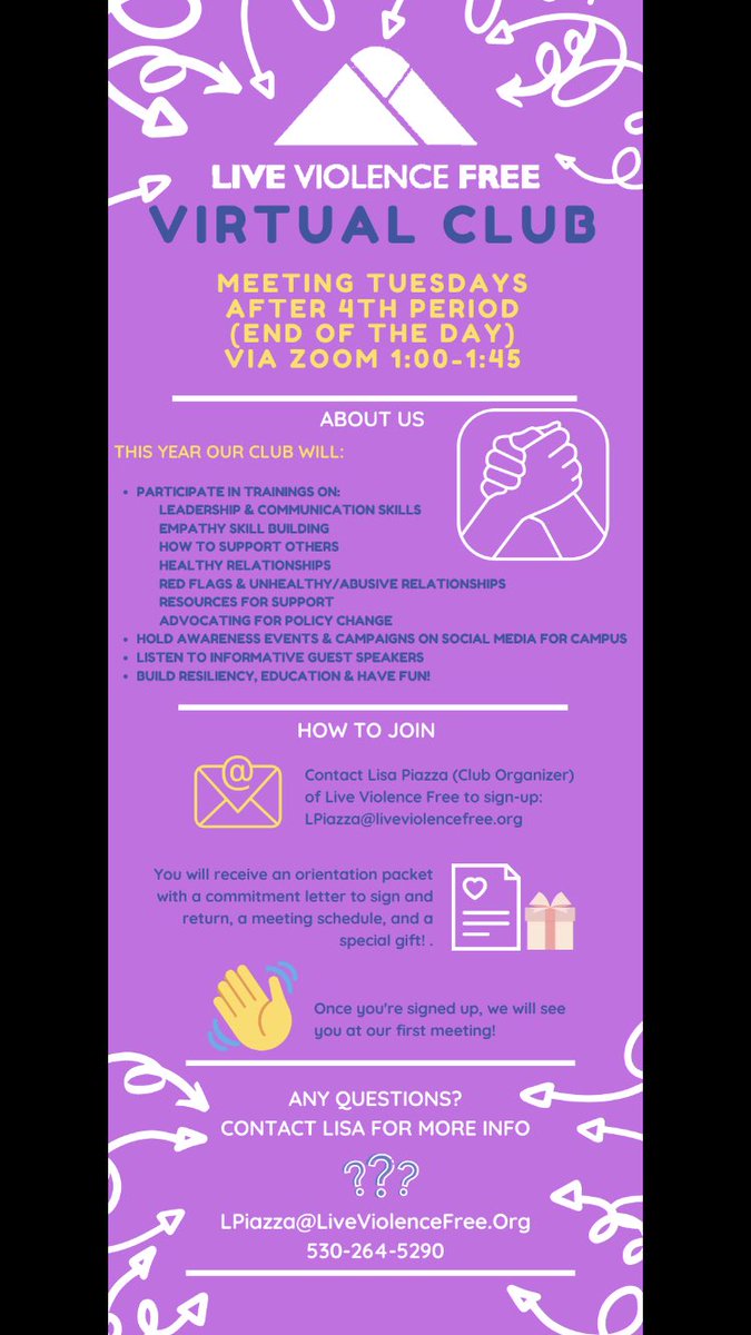 Happy 4th day of school, Vikings! The Live Violence Free Club is starting virtually this fall and looks uhhhhh-mazing!!! Check out the details below 👇🏾 <a href="/SouthTahoeHS/">STHS</a> #stayengaged #stayawesome #yourock💙💛💙