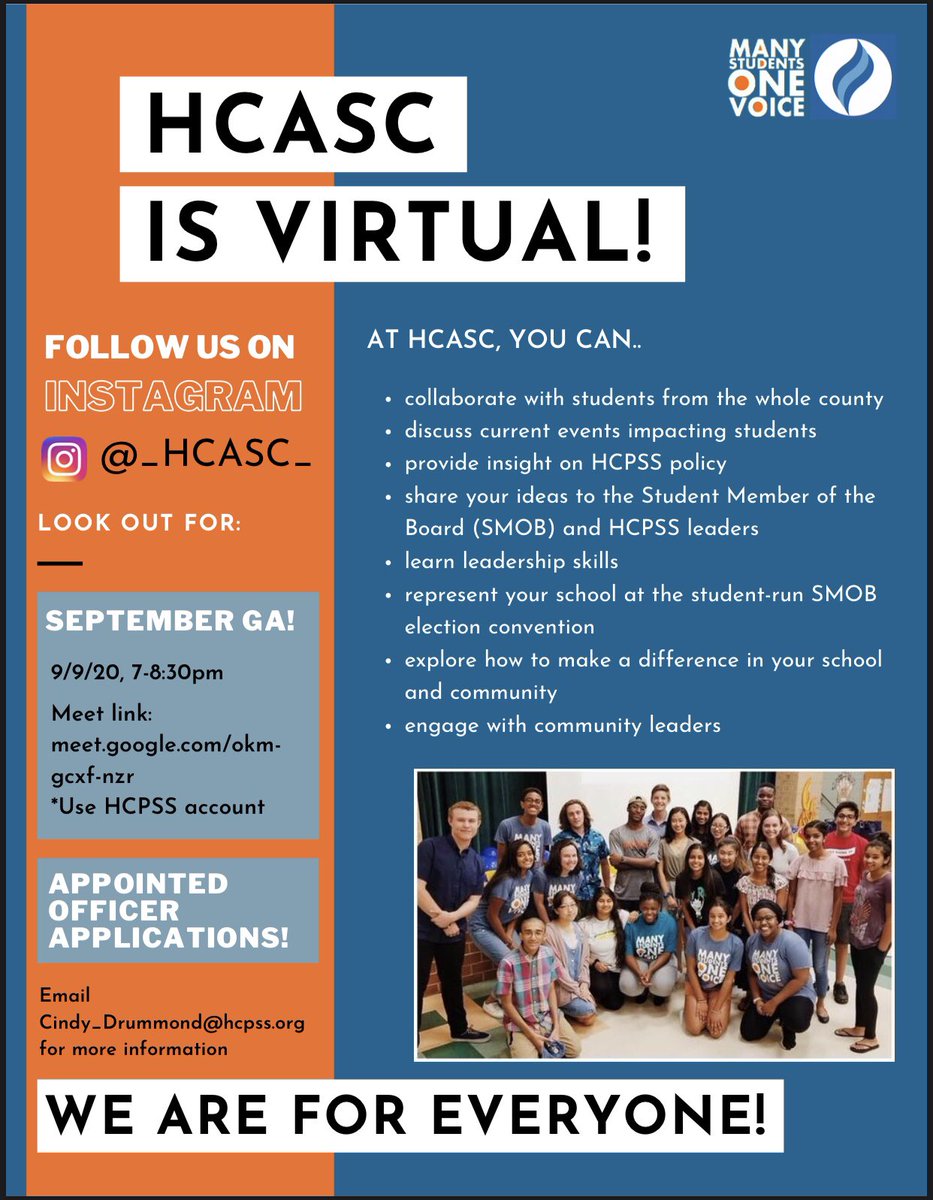 BsapOmhs's tweet photo. Leadership opportunities through @hcpss_hcasc #GoneVirtual Email Cindy_Drummond@hcpss.org for application info!!!! #WhyNotMe @hcpss_omhs @OMHS_Boosters @AlphaAchievers1 @HCPSS_BSAP @HCPSS_GT https://t.co/GG90Bx7KsO