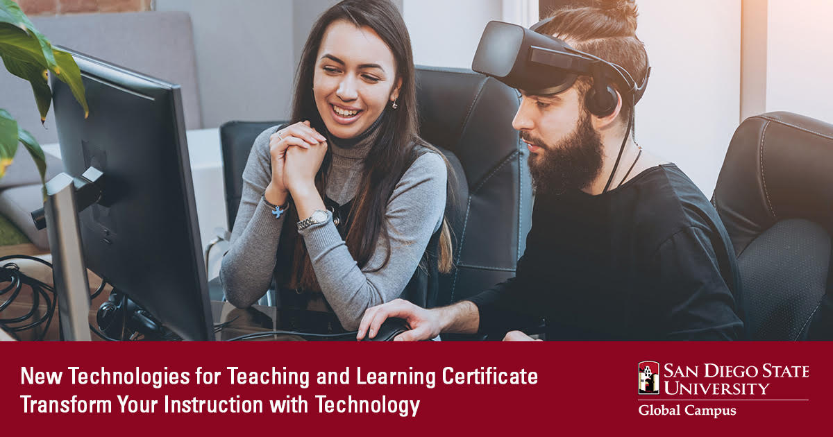 Join the #futureofeducation with a Certificate in New Technologies for #Teaching and Learning from SDSU. Visit neverstoplearning.net/newtechnologies to learn more. #sdsuLDT