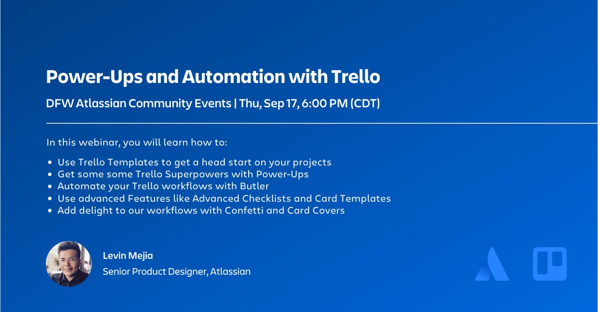 Deep dive into Trello Templates, Power-Ups, and so many more Trello treasures in this webinar with Senior Product Designer, Levin Mejia 🎨💻 <a href="/levindesigner/">levin</a> 

⭐️Register here: ace.atlassian.com/events/details…