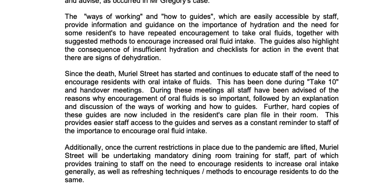 [This is making my head and heart ache]'Since the death, Muriel Street has started and continues to educate staff of the need to encourage residents with oral intake of fluids'.[The death. Such entitlement, arrogance and disregard from  @CareUK]