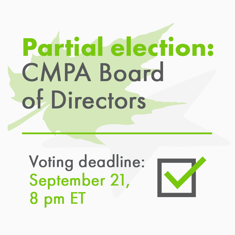 The_CMPA's tweet image. 📢 Reminder for CMPA members—we are now in the voting phase for the CMPA partial Board elections. 
➡️ One ballot per company
💻 Voting conducted online 
🗓️ Deadline: September 21 at 8 pm ET

More info ➡️ cmpa.ca/get-involved/b…