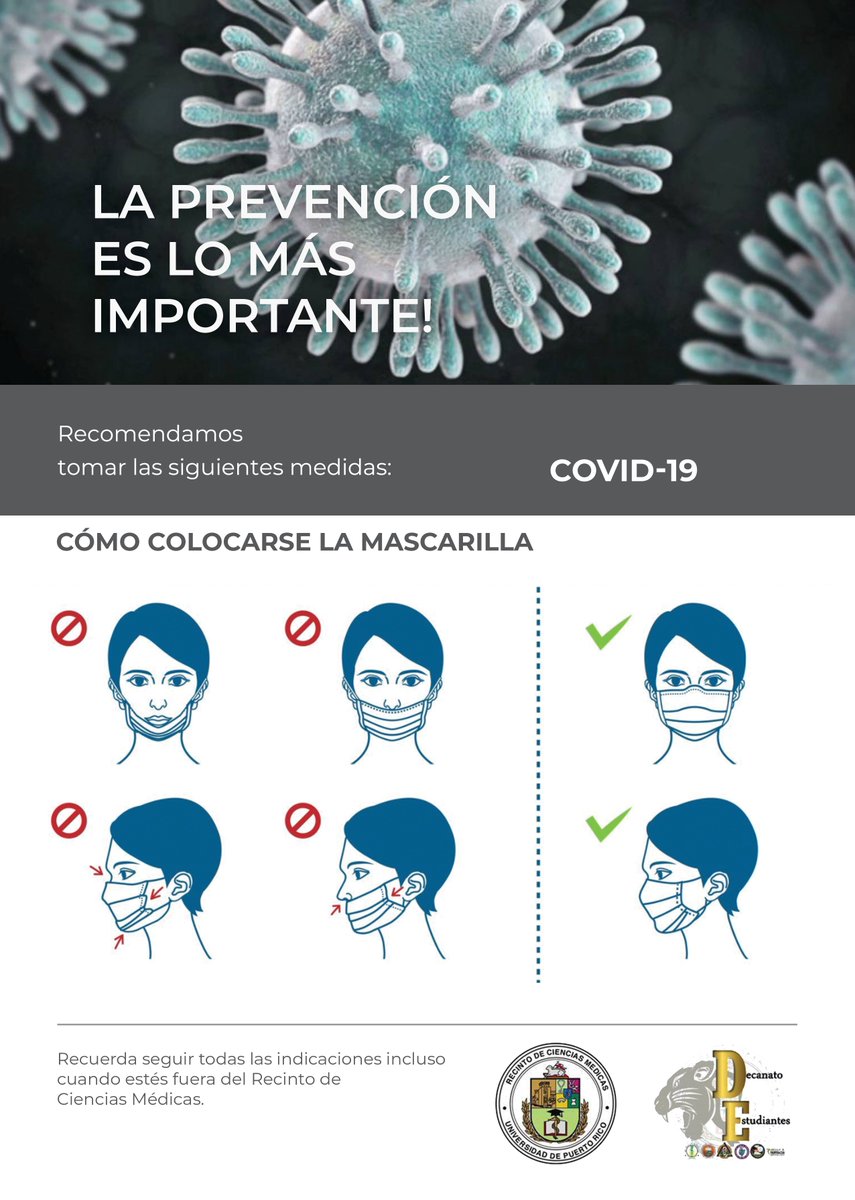rcmupr's tweet photo. [Comunidad Universitaria] Servicios Médicos a Estudiantes Informa: ¿Cómo colocarse la mascarilla? #RCMUPR https://t.co/3zJuOtbsrB