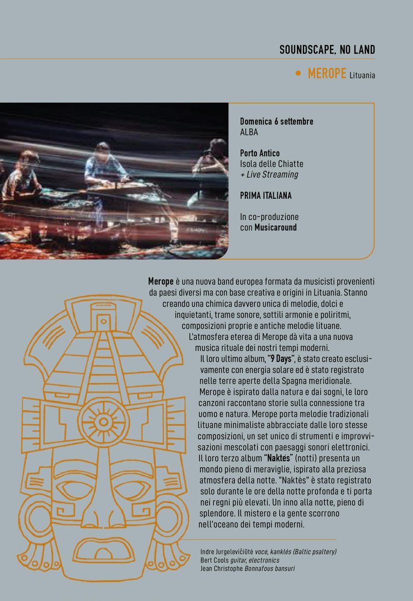 🔴 🔴 "SOUNDSCAPE, NO LAND"

Merope Ensemble

📅 Domenica 6 settembre, alba
Porto Antico, Isola delle Chiatte

In collaborazione con EurAmeriche - Festival Musicale del Mediterraneo

👉 INFORMAZIONI: bit.ly/Merope_Genova

#vocetempo2021
#genovamorethanthis
#Genova