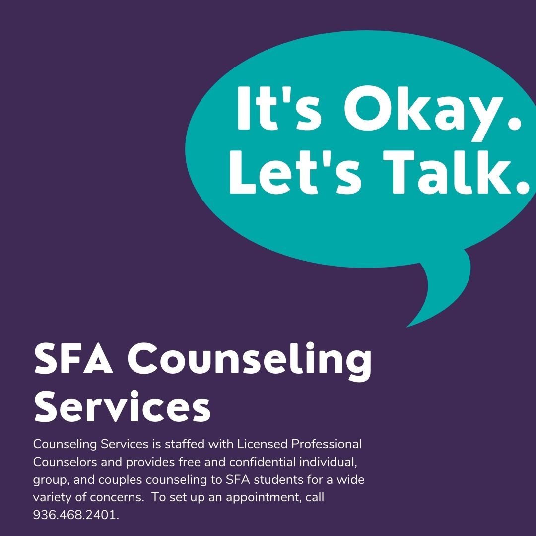 LumberjacksCare's tweet photo. Did you know there are two places on campus to access counseling services? Counseling Services in Rusk and @sfahscc in Human Services! https://t.co/kFbnmREt6S