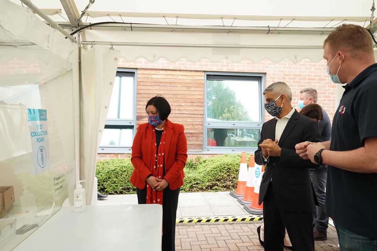 NewhamLondon's tweet photo. Today Mayor of #Newham @rokhsanafiaz and @MayorofLondon Sadiq Khan declared #downloadthursday to mobilise local residents to use the @NHSTestTraceapp and businesses to display Quick Response (QR) check in posters on a visit to the walk-in Covid-19 test centre in East Ham. https://t.co/iNbk8jWzpL