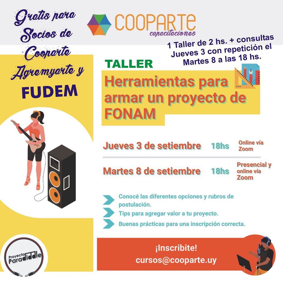 AGADU_UY's tweet photo. Taller: Herramientas para armar un proyecto de #FONAM
#HOY y el martes 8 de setiembre, 18 horas por #Zoom
Socios de #Cooparte #Agremiarte y #FUDEM gratis.
+Info: https://t.co/cVM56kRKhK https://t.co/5ZcfyHqbUg