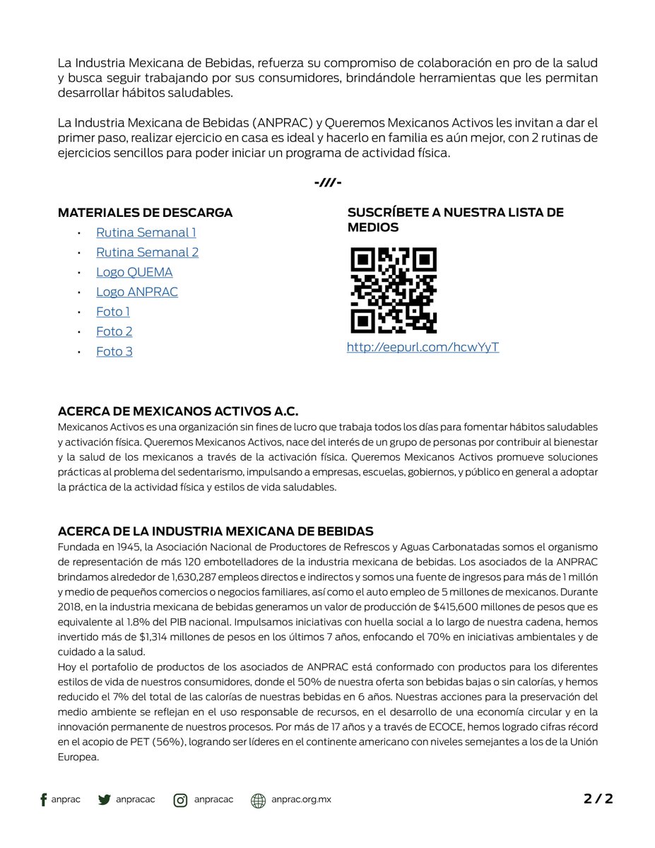 MexBebOficial's tweet photo. #Comunicado La Industria Mexicana de Bebidas se une a Queremos Mexicanos Activos para trabajar en pro de la salud de los mexicanos. 🙌🏼❤️🇲🇽 https://t.co/n6il5Q297k