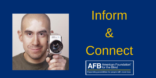 AFB1921's tweet photo. On Episode 4 of AFB's Inform & Connect, Melody @melodyg76 interviews filmmaker, Juan Alcazar @JC12209. Available on your favorite podcast platform. Transcript on our website. #InformConnectAFB https://t.co/GkrLXfI8p5 https://t.co/cooejSrZWv