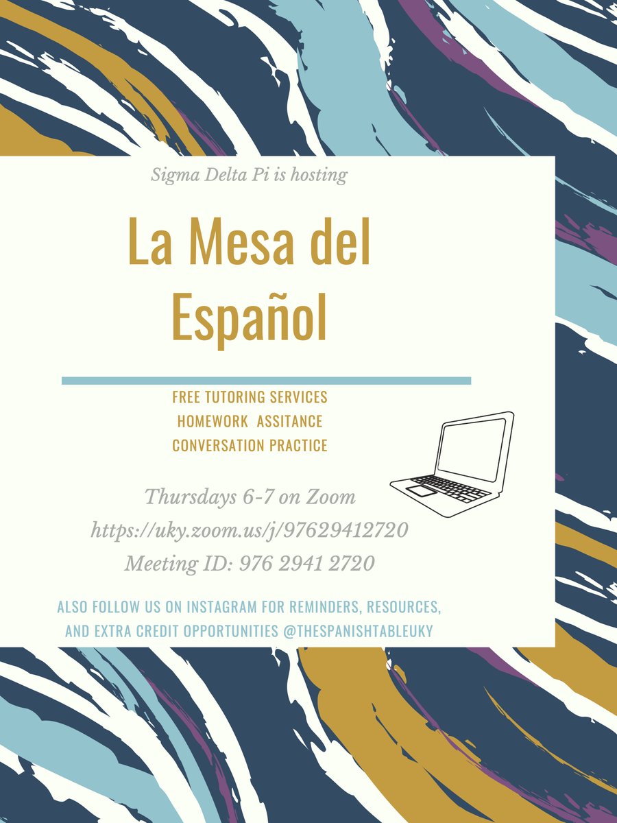 ¡Viva La Mesa! Acompáñanos todos los jueves a las 6:00 PM por medio de Zoom con todas tus preguntas de español. ¡Nos Vemos!🤓🇪🇸

La Mesa lives on! Join us every Thursday at 6:00PM on Zoom with all of your Spanish questions. Follow uky.zoom.us/j/97629412720 to join. See you soon!
