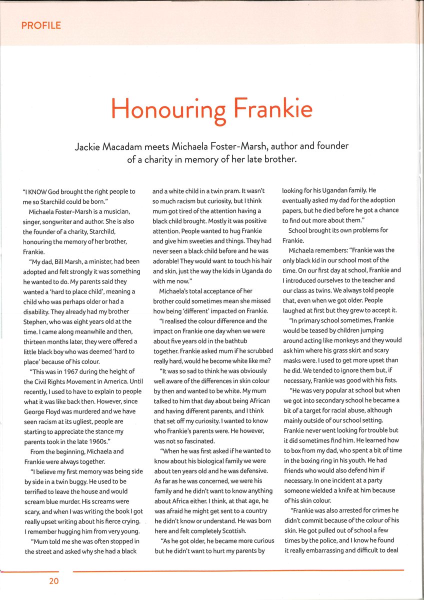 TheStoryPlant's tweet photo. Check out this terrific article about Michaela Foster Marsh, author of "Starchild," and her brother Frankie as found in the September 2020 issue of Life and Work @cofslifeandwork @foster_marsh

#MichaelaFosterMarsh #StarchildCharity #StarchildBook https://t.co/ihR7kt28IS