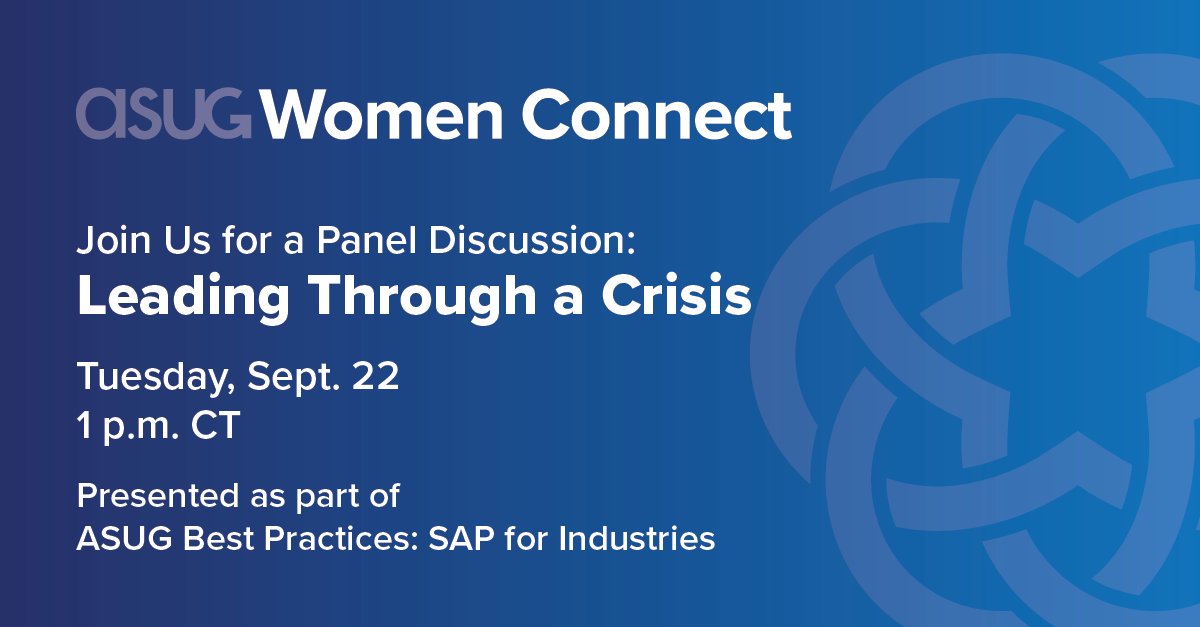 asug_events's tweet photo. #ASUGWOMENCONNECT will also be at the complimentary, virtual #ASUGBestPractices on Sept. 22 at 1 p.m. CT. Join us to hear from a special panel of outstanding women as they chat about, effective leadership, valuable lessons learned and more. 👉 https://t.co/Ji08x88dIU

#SAP #ASUG https://t.co/t0aKI6fTUO