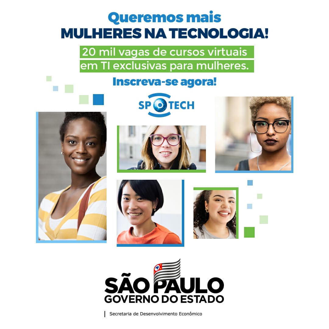 desenvolvesp's tweet photo. Não perca essa oportunidade!
➡️ Amanhã é o último dia de inscrições para as 20 mil vagas em cursos gratuitos e online de tecnologia exclusivas para mulheres. 📢
⠀
✍️ Inscreva-se pelo site https://t.co/BpgIsZb1Lg.
⠀
#GovernoSP #DesenvolvimentoEconômicoSP #SPTech https://t.co/aEYPvce972