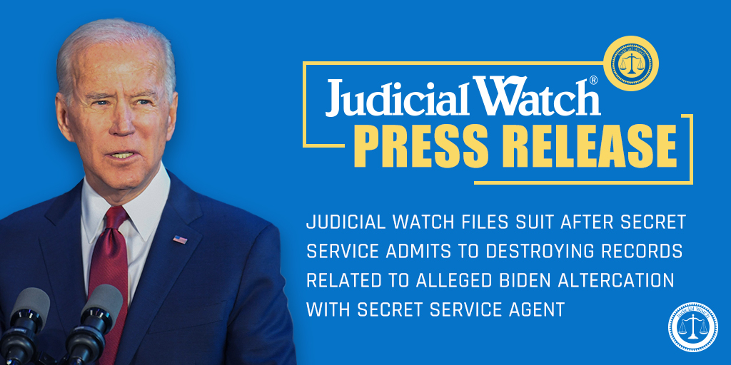 JudicialWatch's tweet photo. Judicial Watch announced it filed a FOIA lawsuit against the DHS for records that the Secret Service claims to have destroyed related to a reported physical altercation between a #SecretService Agent &amp; #JoeBiden at a photo op in 2009. Read: https://t.co/Rusgn4qMsP https://t.co/NxmZaB6ZEw