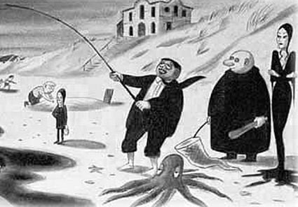 Tatiana19796's tweet photo. The Addams Family is a household created by Charles Addams in 1938. The Family originally included Gomez and Morticia Addams, their children Wednesday and Pugsley, close family members Uncle Fester and Grandmama,their butler Lurch,and Pugsley's octopus Aristotle #GothicAesthetics https://t.co/CLxWDGR347