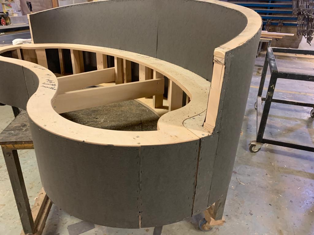BespokeThis's tweet photo. Our current project for a client! A work in progress of a curved sofa. Watch this space for the finished product! #bespokethis #upholstery #workinprogress #sofa #hospitality #furniture #showroom #inspo https://t.co/zl9FtrERdl