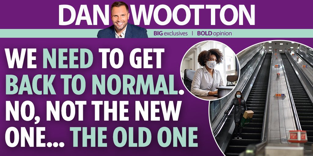 danwootton's tweet image. The time has come for a national reckoning about the desperate need to return to normal. Not a new normal, but the old one, that I fear may be gone for good. We must recapture the keep calm and carry on spirit and get back to the office thesun.co.uk/news/12576151/…
