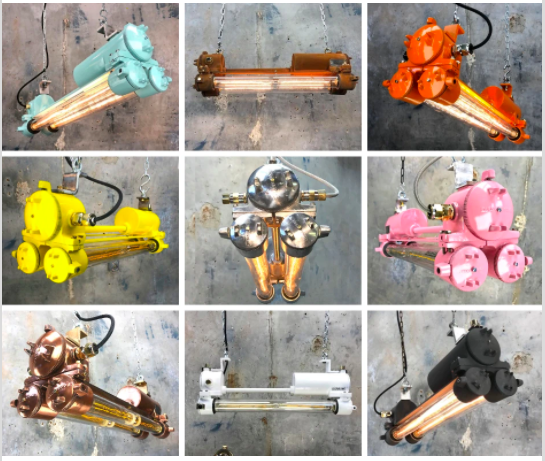Wow-factor industrial lighting in bold statement colours. Which is your favourite <a href="/LoomLight/">Loomlight Design</a> finish? #interiordesign #colour