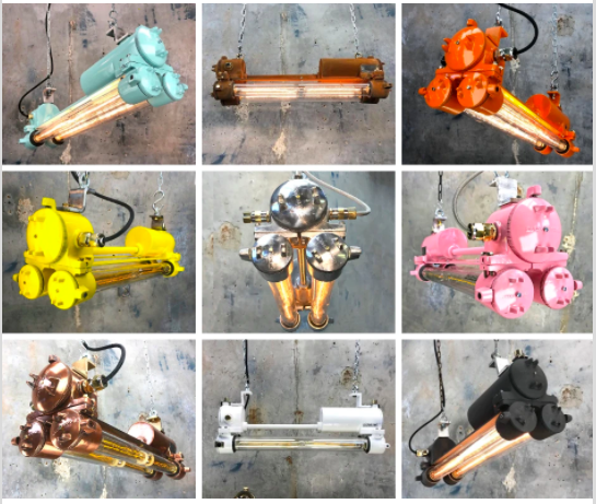 Wow-factor industrial lighting in bold statement colours. Which is your favourite @LoomLight finish? #interiordesign #colour