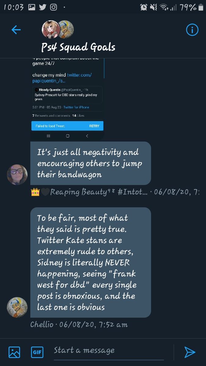 Okay, after a bit of consideration, I decided: fuck it. Let's post all the screenshots. After all, she didn't respect "what happens on DMs stays in DMs" when she was slandering Chelsey for warning Mike about things we heard from a mutual friend 