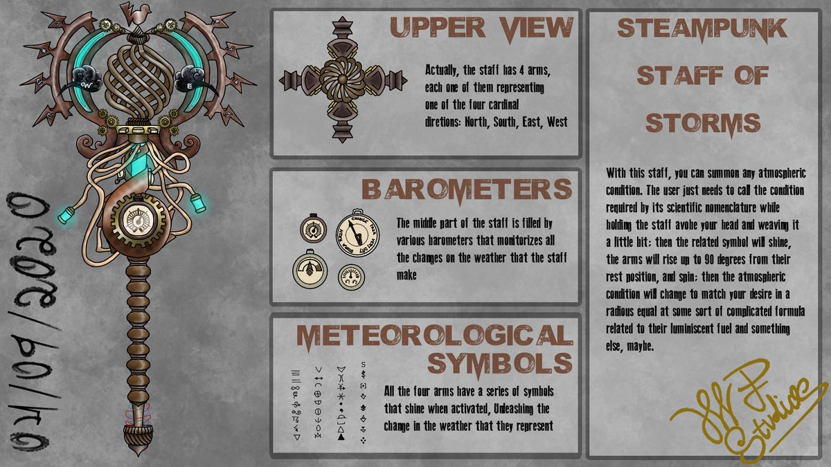 wildforesty's tweet photo. Final Product!!! I rolled the dices and luck told me to draw 5-5-2, Steampunk Staff of Storms, I hope You like it!
Here the source post for the challenge, jic you also want to give it a try: https://t.co/tSwG0MwyoZ
#WeaponDesignChallenge #Steampunk #Staff #Storms #RustyLightning https://t.co/KnywpxwwJW