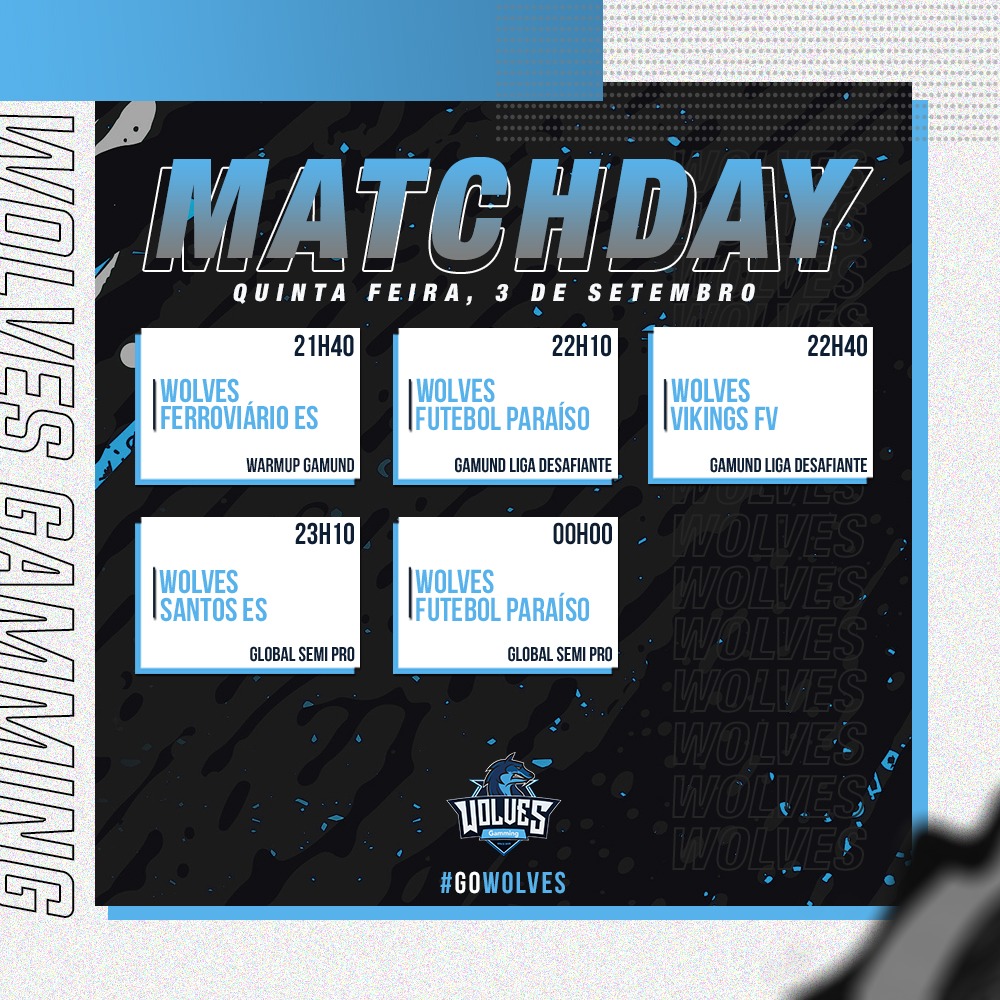 wolvesgamming's tweet photo. HOJE É DIA DE WOLVES! 🔥
Nossa equipe entra em campo hoje pela Warmup e Liga Desafiante da @gamundoficial, e Jogos Decisivos pela Division Semi Pro da @globalfutclub_ valendo classificação para próxima fase.
Que seja uma noite vitoriosa para o nosso time! 👊🏼 https://t.co/WCrG9iQdq3