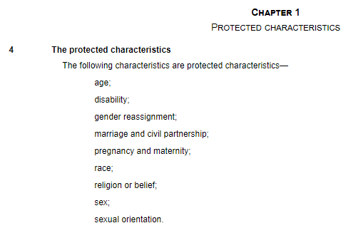 As you are aware, 'gender' is not a PC under the Act, is not defined in the Act and ‘gender’ is not a synonym for sex. https://www.legislation.gov.uk/ukpga/2010/15/part/2/chapter/13/19