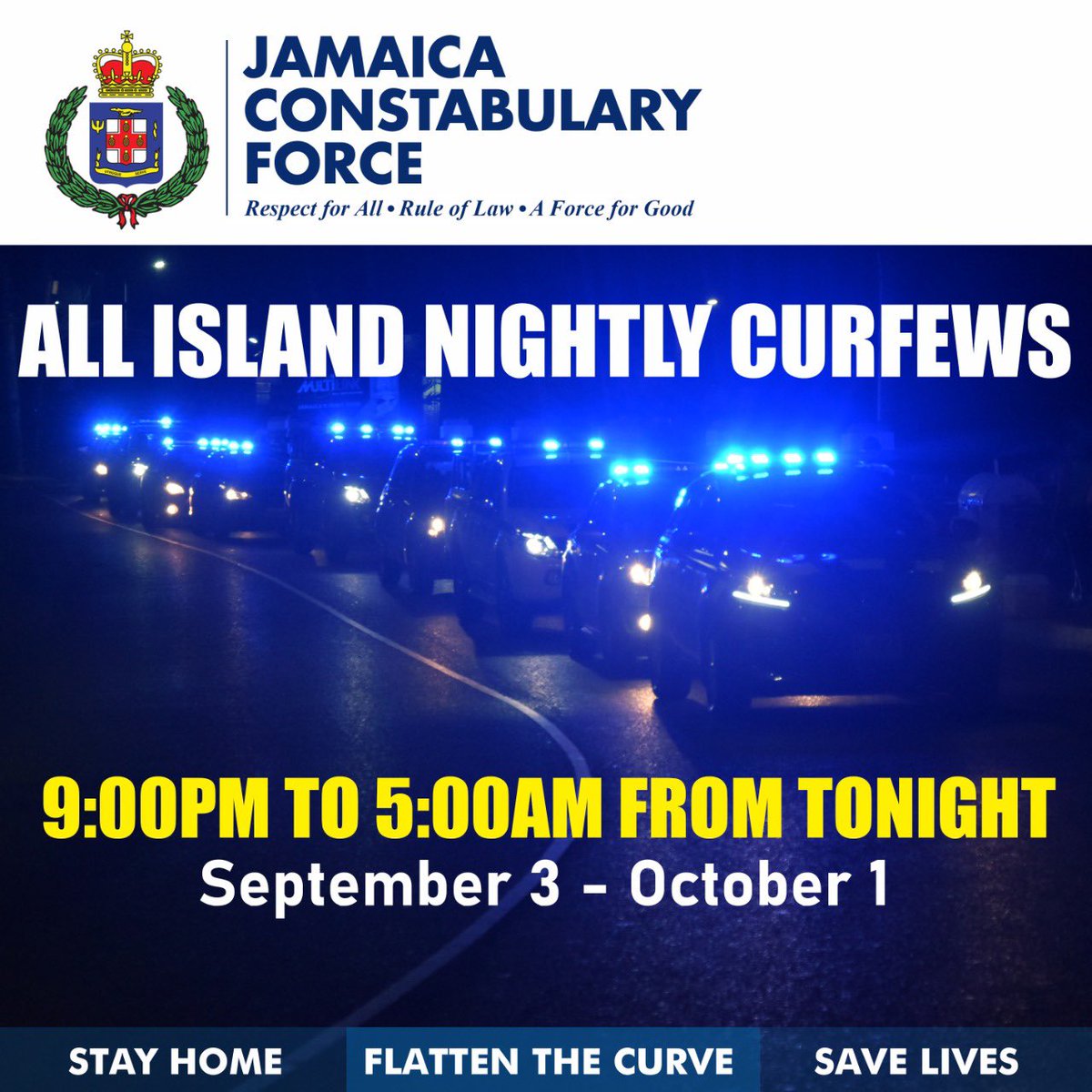 JamaicaConstab's tweet photo. Citizens are reminded that there is an all-island curfew. We urge you to make your way home.
#AForce4Good https://t.co/SqMkiRpZ7S